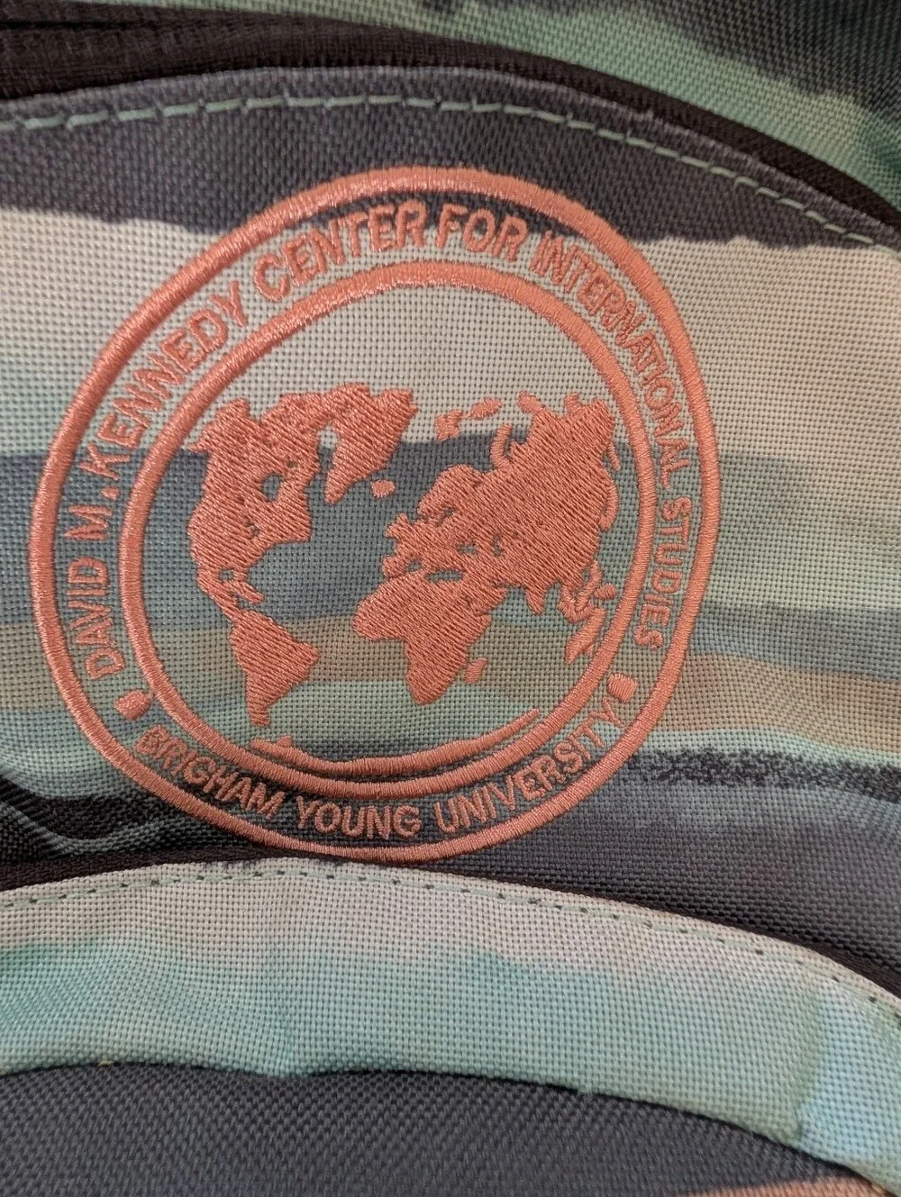 Dakine Teal Striped Backpack With Bringham Young University Kennedy Center Patch